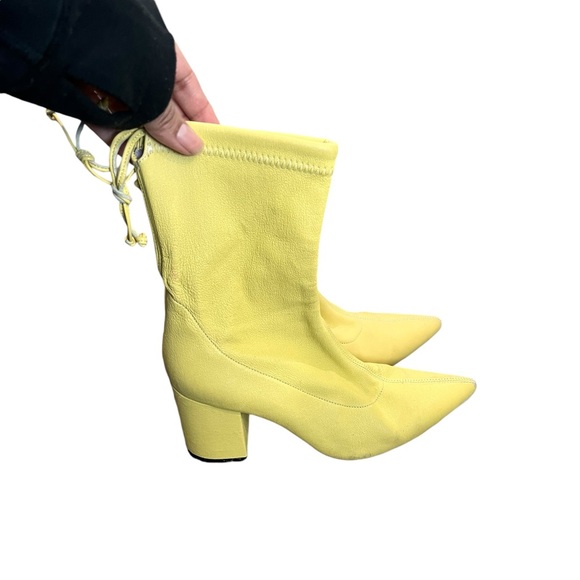 ANINE BING Chloe Leather Yellow Sock Heeled Boots - Picture 2 of 13